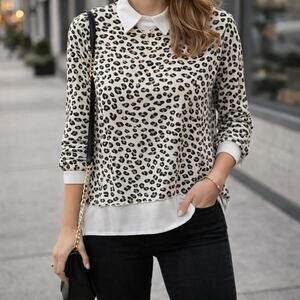 Zac & Rachel‎ Animal Print Faux Layered Shirt Ultra Soft Sweater Size S